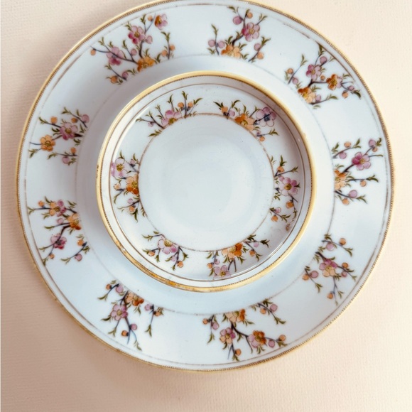 Nippon Other - Vintage Hand Painted Nippon Tiered Serving Tray Tidbit Tray Gold Pink Flowers